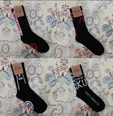 4 pairs 12 Бренд Evisu повседневные хлопковые мужские носки Модные дышащие теплые чулки спортивные мужские и женские парные носки - Цвет: 4 pairs 12
