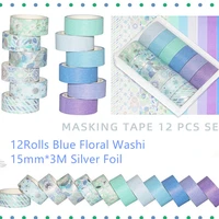 12pcs blue purple goldsilver foil washi tape set scrapbooking vintage masking for decoration bullet journal supplies