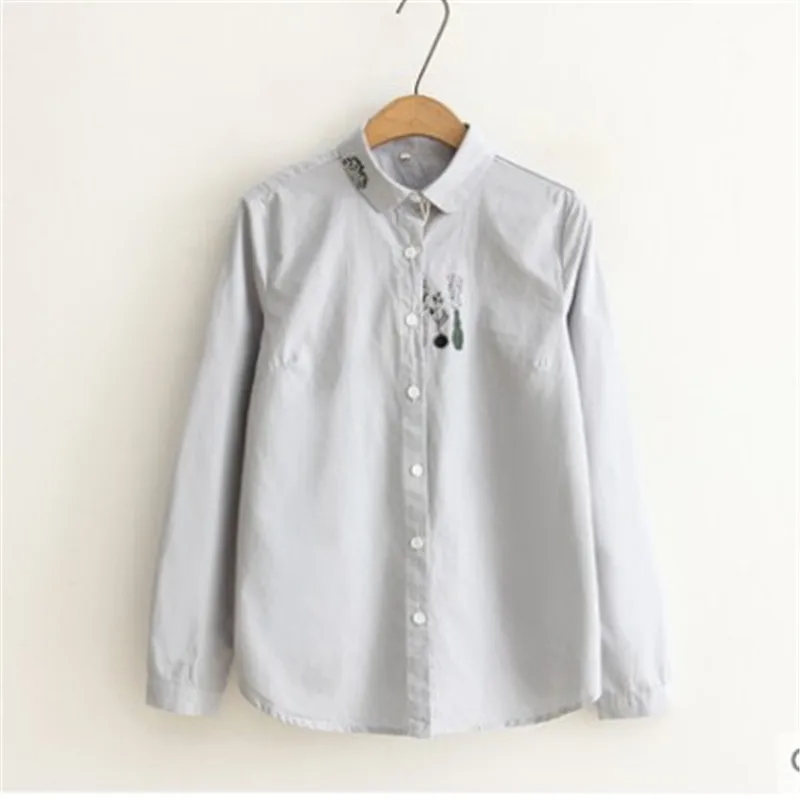 Женская Свободная блузка с цветочной вышивкой Офисная рубашка длинным рукавом