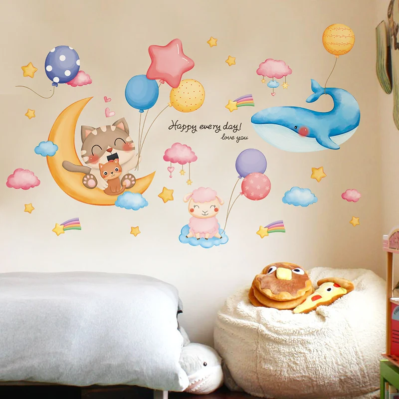 

[SHIJUEHEZI] Balloons Clouds Wall Stickers DIY Animal Pegatinas Wall Decals for Kids Rooms Baby Bedroom Nursery Home Decoration