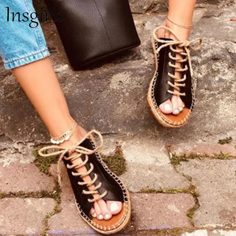 

Women Casual Sandals 2021 Summer New Retro Open Toe Ladies Comfortable Home Slippers 35-43 Large-Sized Hemp Gladiator Female