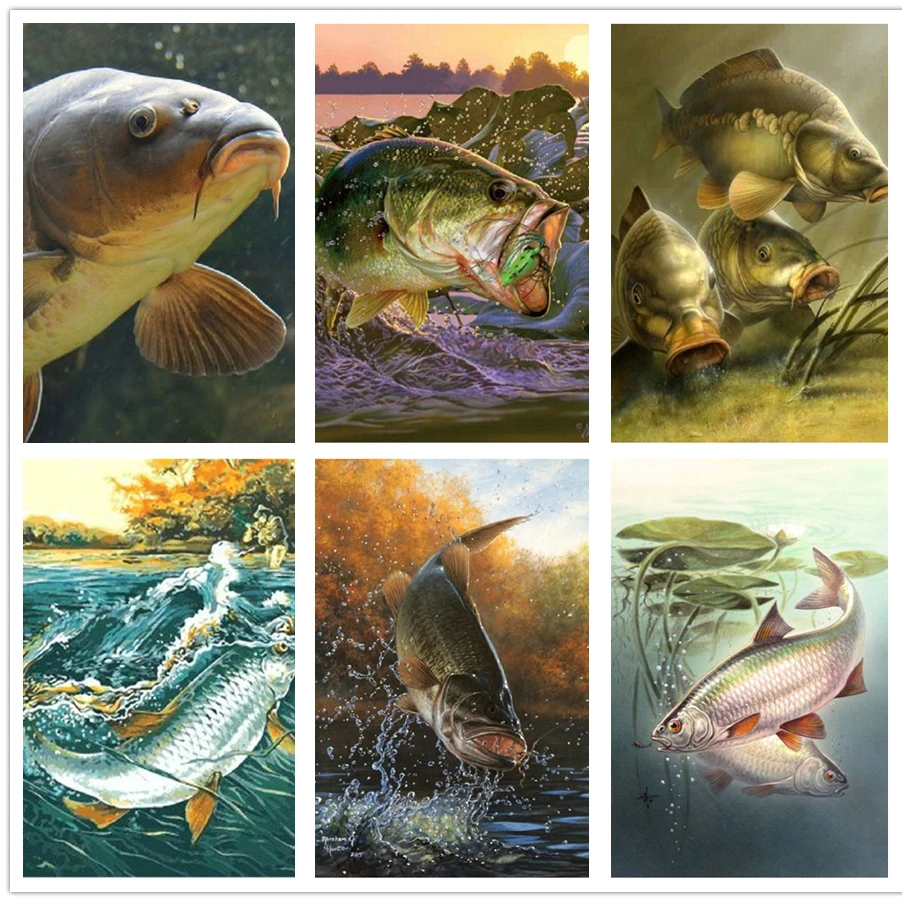 5D камни в форме ромба круглый дрель алмазов картина животные Карп Алмазная