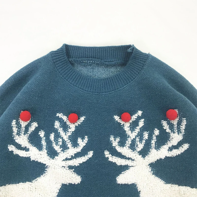 Пуловер с милыми лосями в рождественском стиле жаккардовый свитер женский