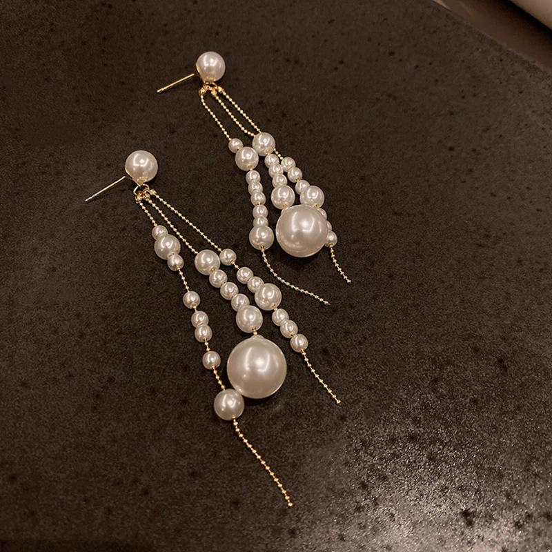 

2021 New Fashion Korean Oversized White Pearl Drop Earrings for Women Bohemian Golden Round Pearl Wedding Earrings Jewelry Gift