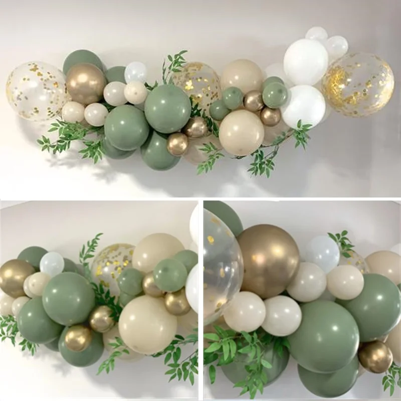 

Rustic Chrome Gold White Avocado Green Balloon Garland DIY Kit with Eucalyptus Wedding Engagement Birthday Bridal Shower Decor