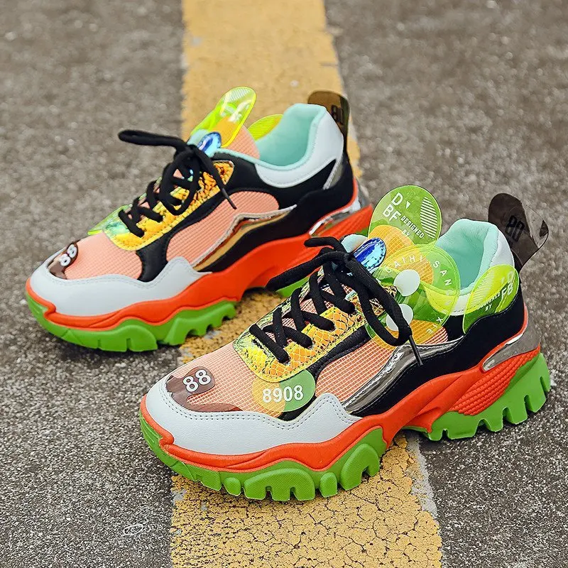 

Sneakers Women Spring 2020 Fashion Colorblock Breathable Round Toe Leisure Chunky Women Shoes Tenis Feminino Zapatos De Mujer