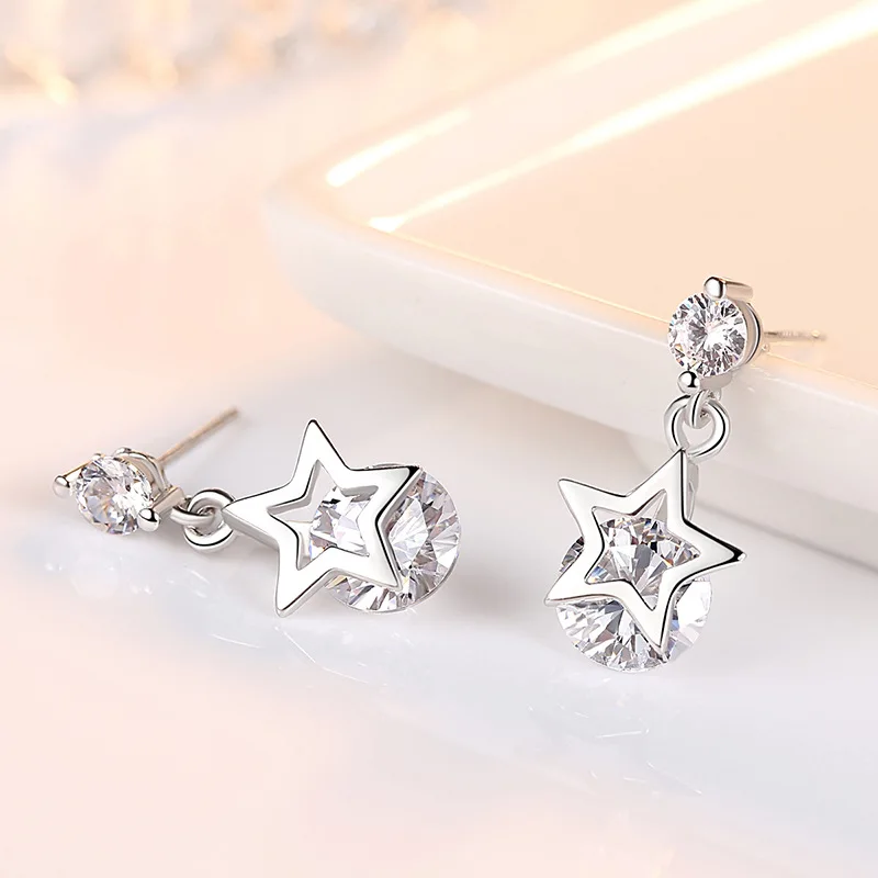 

Exquisite Simple Fashion 925 Sterling Silver Zircon Star Earrings For Women Gift brincos
