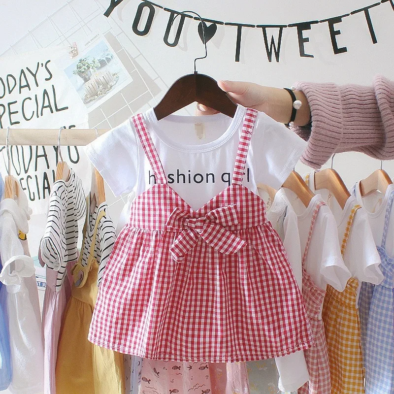 

Baby Girl Clothing Casual Toddler Newborn Baby Girls Dress Plaid Fake Two Piece Party Birthday Dress For Girls clothes