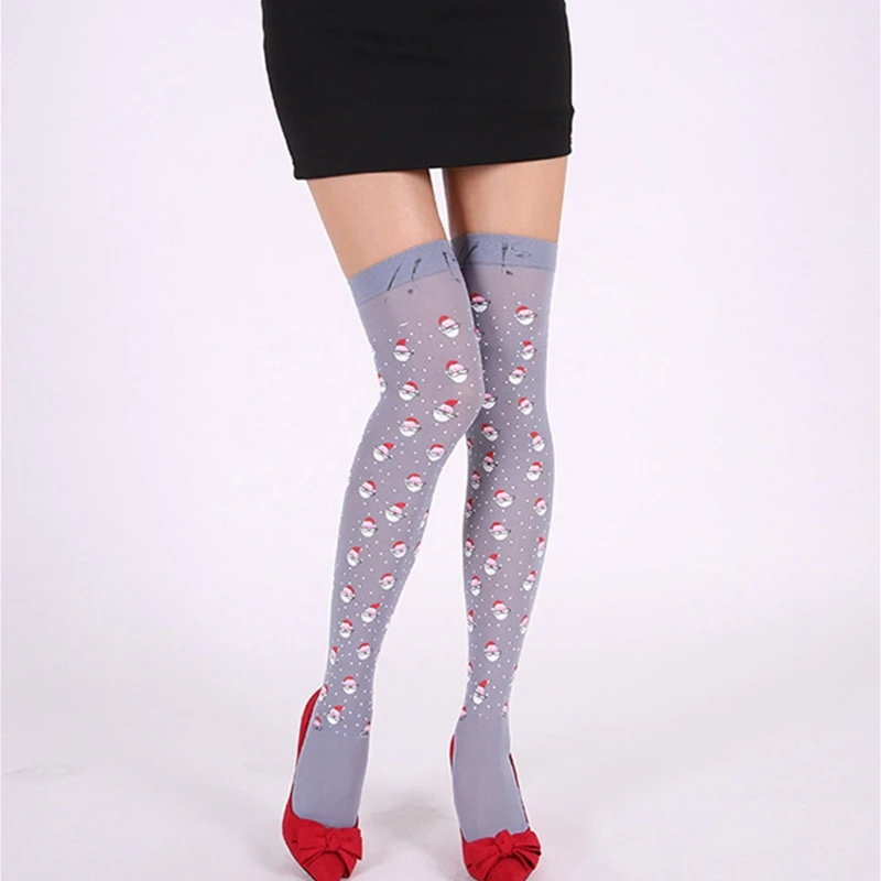 Женские рождественские чулки до бедра длинные шелковистые носки выше колена с