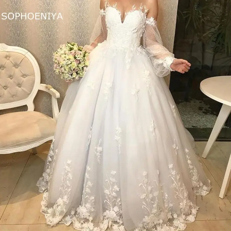 

New Arrival Ball Gown Wedding Dresses for Women Long Train White Bride Dress Plus Size Strapless Lace robe de marie