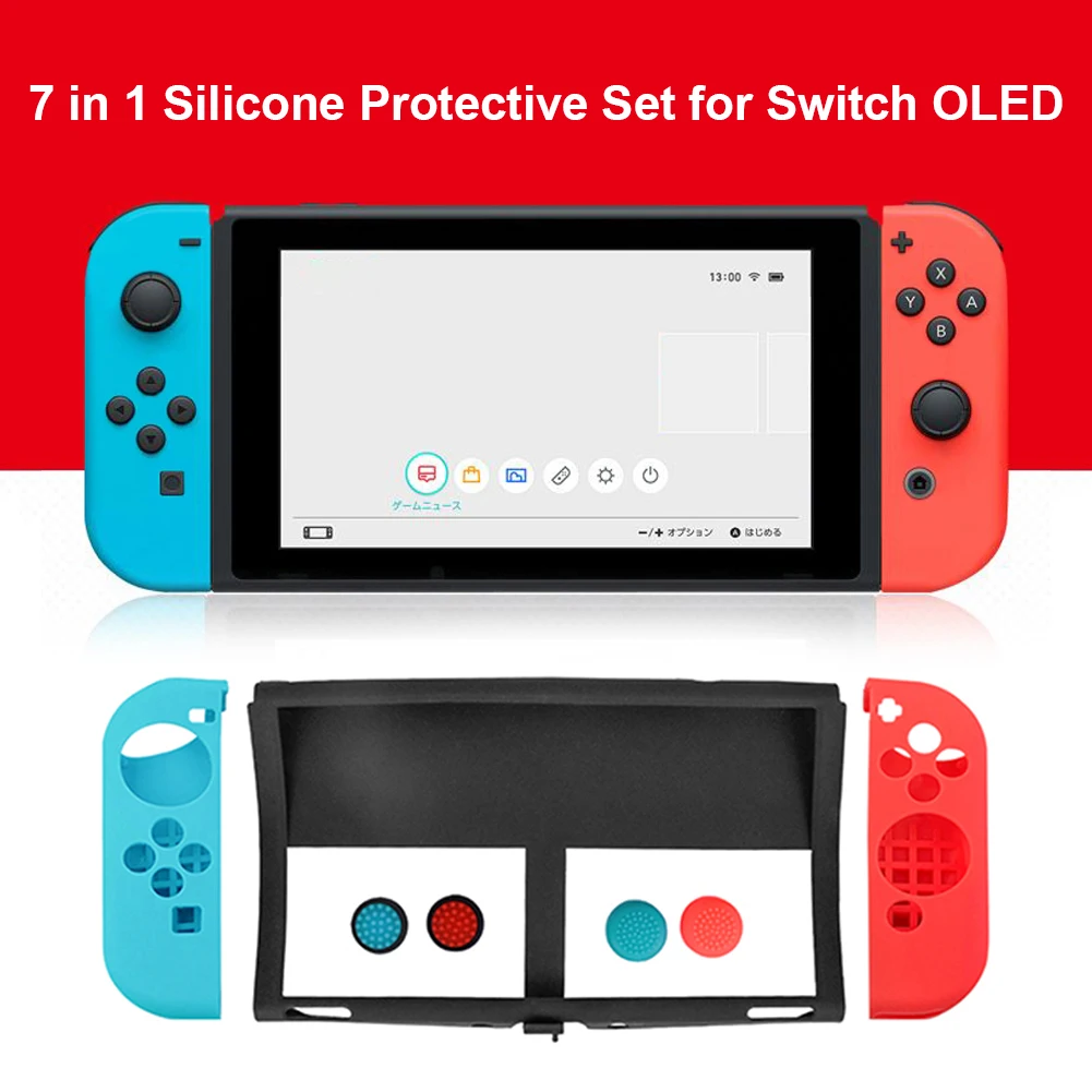 

7 in 1 Non-Slip Silicone Thumb Grips Caps Replacement Parts Games Handle Protective Accessories for Switch OLED