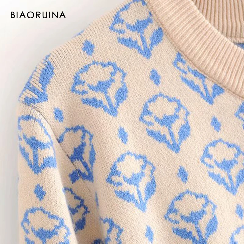 BIAORUINA, Женский жаккардовый Повседневный вязаный комплект из двух предметов с рисунком, базовый свитер, пуловер+ модная прямая вязаная юбка