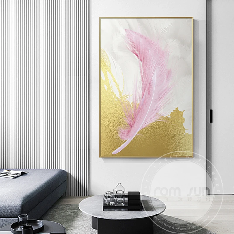 Абстрактный мягкий синий розовый перо плакат Печатный Декор Скандинавская