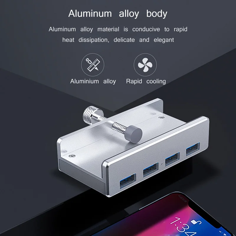 

Новый 4-Порты и разъёмы USB 3,0 Hub алюминий Внешний USB разветвитель с может занять от 10 до 30 мм регулируемый зажим, подходит для Macbook Air портативны...