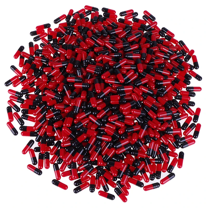 black red 10/1000 шт Пустые твердые желатиновые капсулы, все виды Цветной таблетки чехол пустой контейнер для таблеток(вместе или порознь желатиновых капсул - Цвет: black red