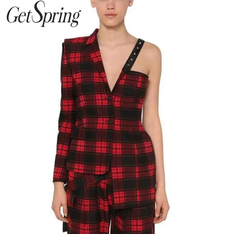 GETSPRING Женский блейзер пальто нерегулярные с открытыми плечами сетки Женская