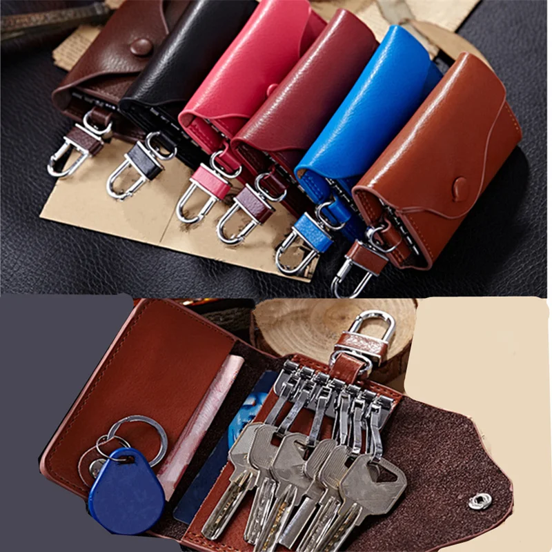 

1 шт. Портативный кожаный чехол для автомобильных ключей, простой однотонный автомобильный чехол для ключей, сумки для хранения автомобильн...