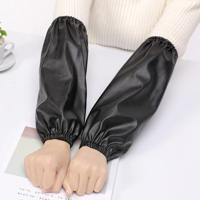 

10 Pairs PU Leather Classic Retro Leather Long Solid Color Waterproof Sleeves Home Anti-Fouling Sleeves(Ran Color)