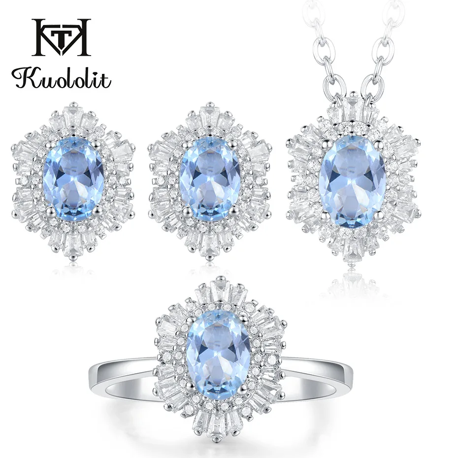 Куолит Аквамарин Лондон Голубой топаз драгоценный камень набор украшений для