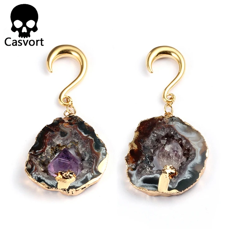 Casvort 2 Шт Нерегулярные с драгоценными кристаллами болтающиеся беруши тоннель для ушей из нержавеющей стали золотые ушные крючки калибры для пирсинга