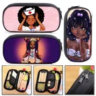 Kawaiiчерные косметички для медсестердевочек, детские карандаши с героями мультфильмов, афро-косметичка для девочек, школьные принадлежности, Детские карандаши