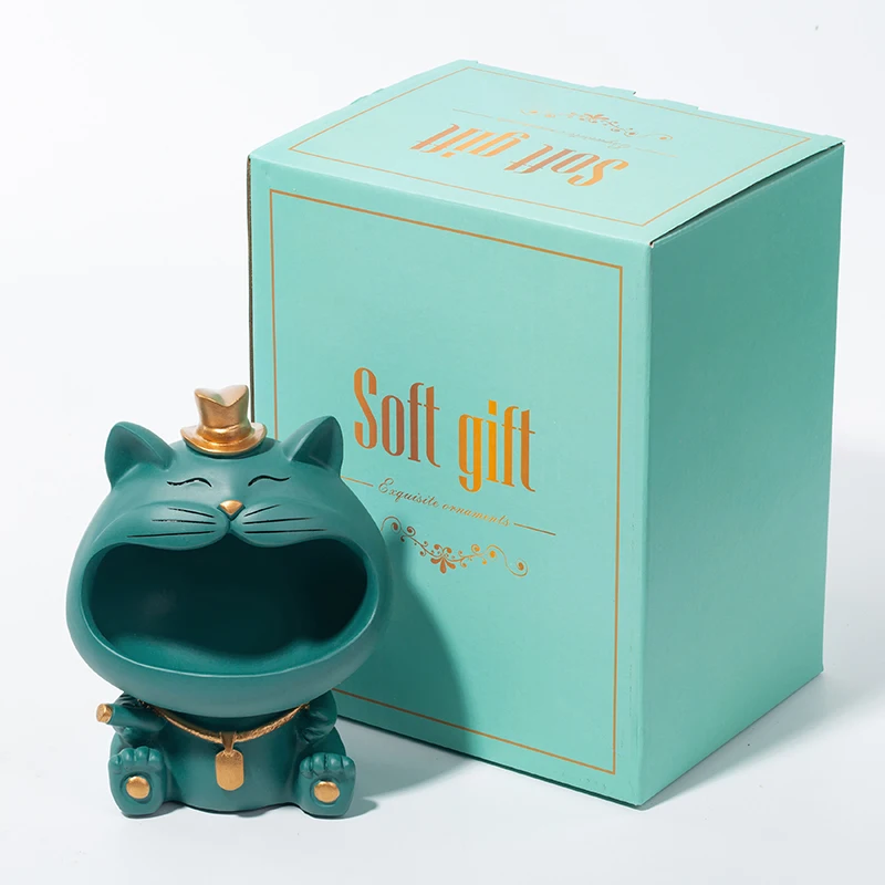 

Big Mouth Cat Resin Sculpture Modern Nordic Creative Home Ornament Desktop Figurines Candy Key Portable Storage Container