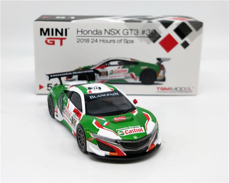 Мини GT 1:64 Hon da Civic NSX GT3 2018 24H of Spa LHD игрушечный автомобиль из сплава игрушки для
