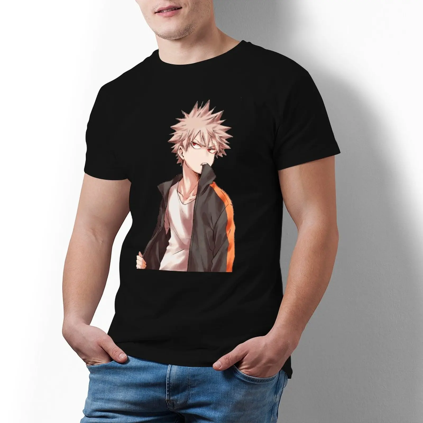 

Футболка Katsuki Bakugou, забавная Классическая футболка из 100 хлопка, Мужская футболка с коротким рукавом и принтом, 5xl