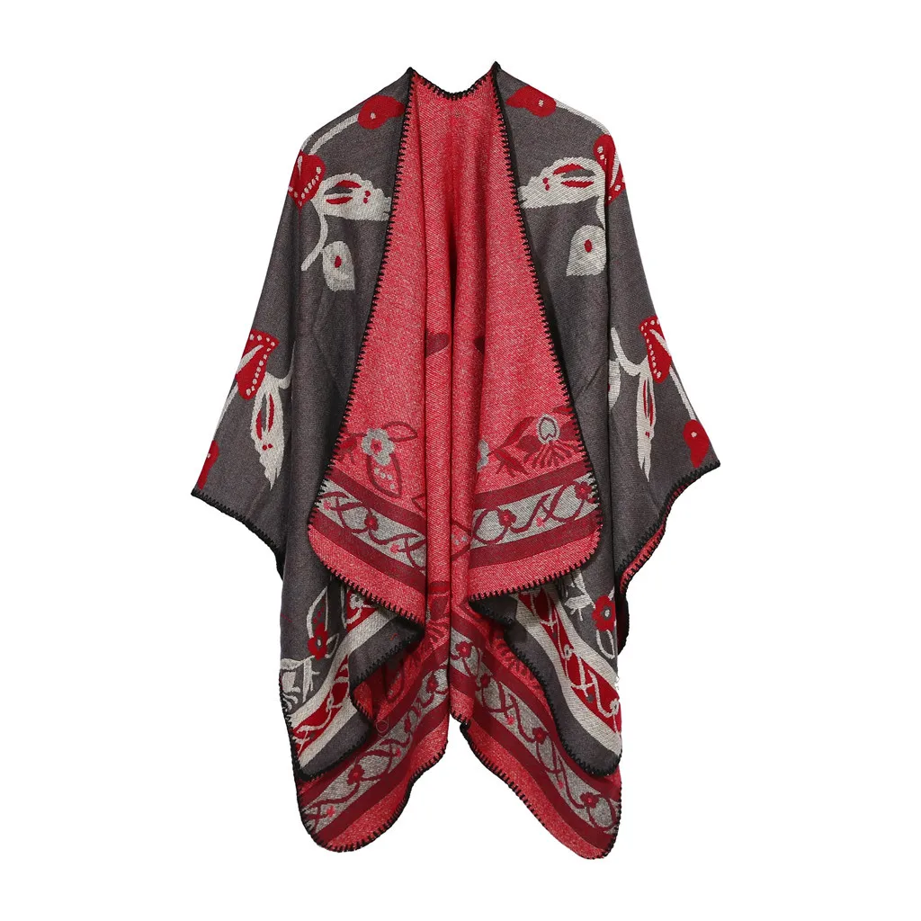 Зимняя накидка для женщин мягкий кашемировый кардиган с принтом шаль пальто