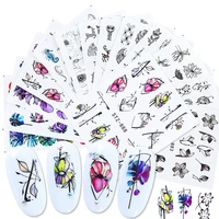 14 designsset watercolor nail sticker mixed ink flower floral nail art water transfer decals manicure tattoos sliders bu a5