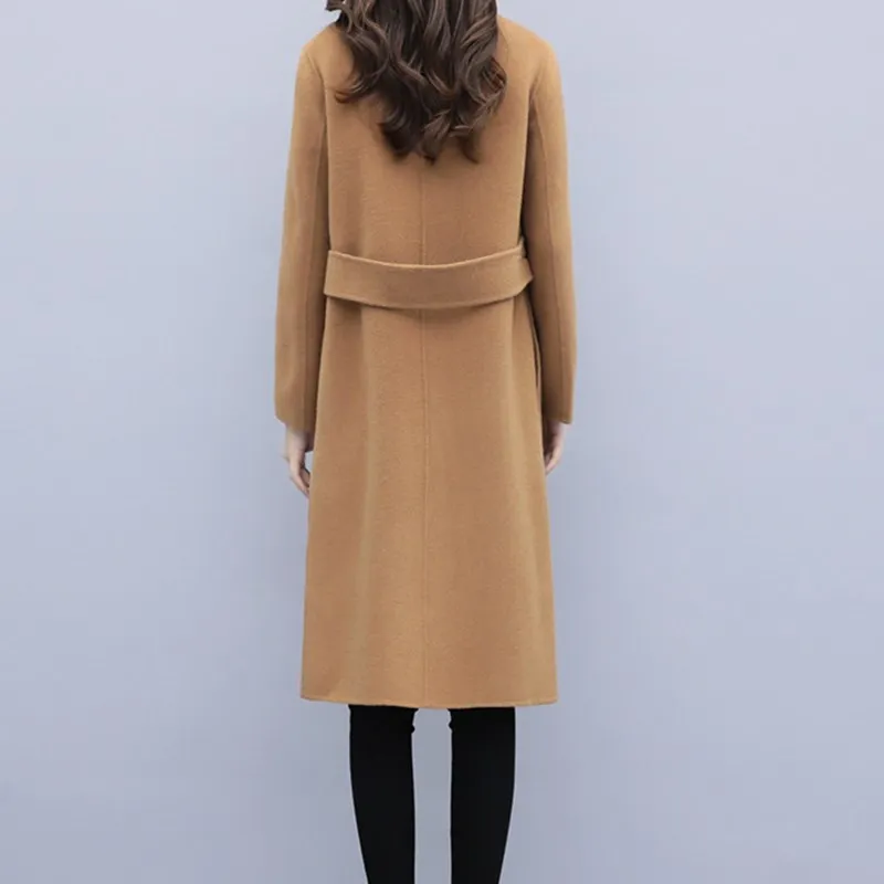 

Autumn Winter Clothes Women Woolen Coat New Korean Loose Mid-Long Outerwear solid Long-sleeved Wool Coat Plus size Women Clothin