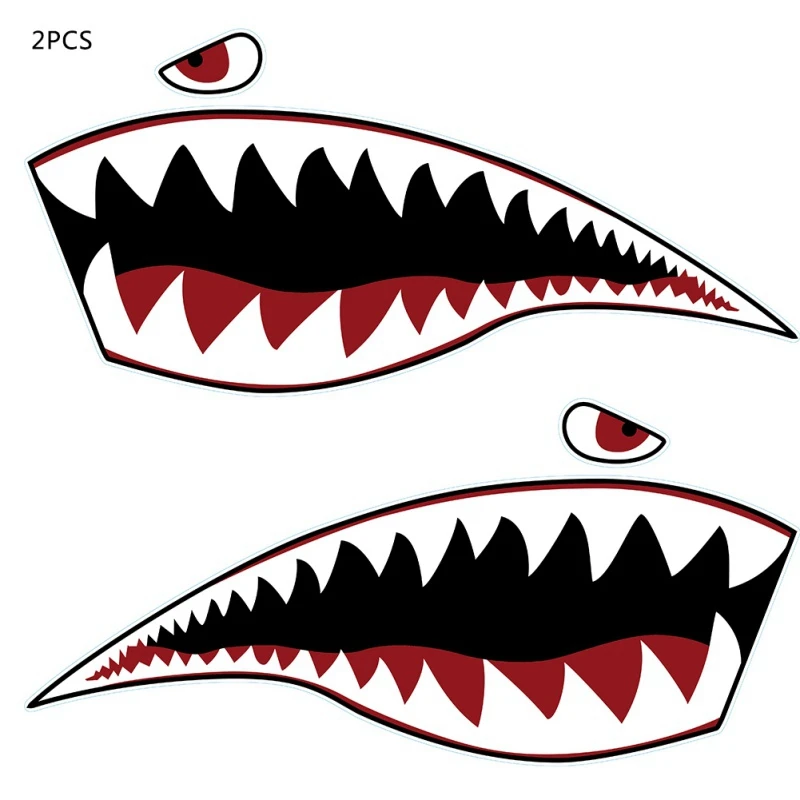 

2PCS Waterproof Boat Sticker Vinyl Decal Teeth Shark For Kayak Boat Car Truck Sticker