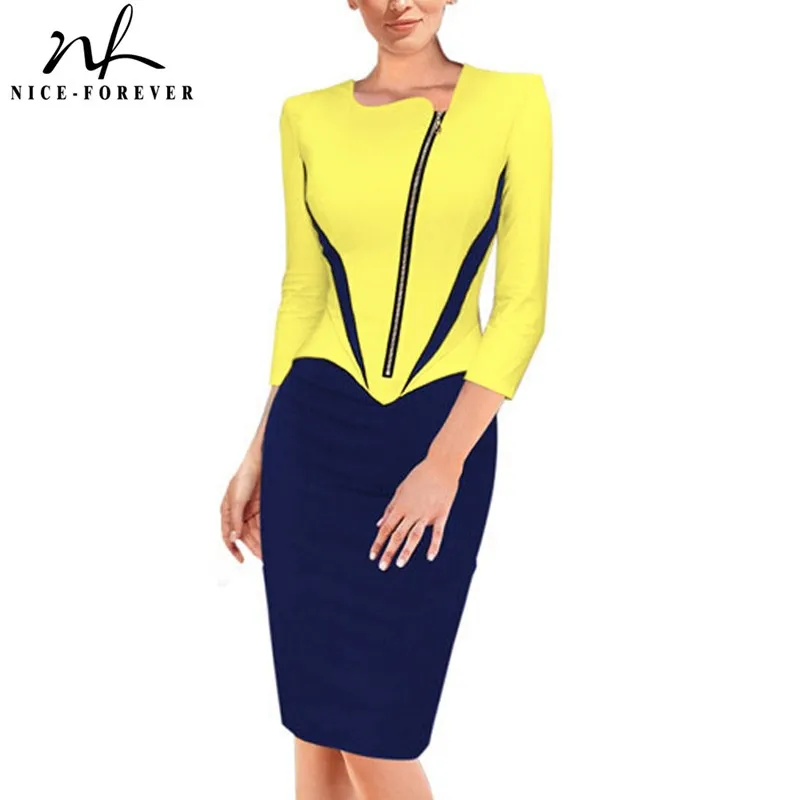 Женское винтажное Деловое платье Nice forever облегающее контрастное Пестрое футляр