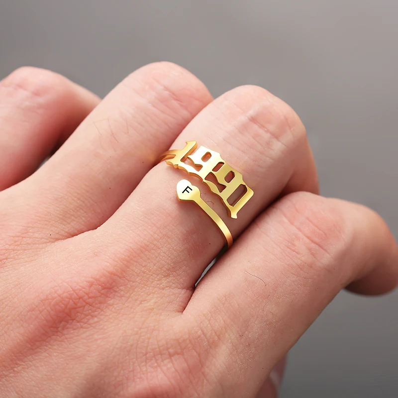 Индивидуальные 1990 год важное Имя Начальная Anillos сердце кольцо для женщин