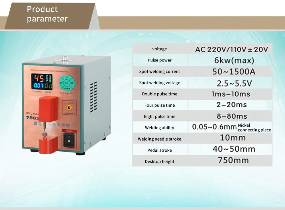 

Spot Welder Intelligent Precision Pulse Spot Welding Machine For Metal Stainless Steel Iron-nickel Butt Welding sunnko 796SD