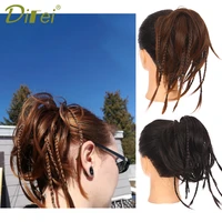 difei synthetic messy braids chignon bun with small braided hair elastic scrunchies wrap ponytail extension for women natural