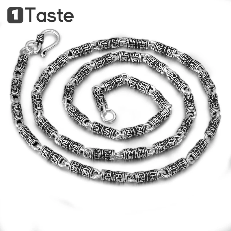 

ONE TASTE S925 Sterling Silver Thai 4.5mm Bamboo Chain Necklaces For Men Classic Trendy Simple Necklaces Men's Accessories