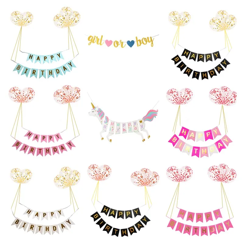 

Bronzing Fish Tail Pull Flag Background Wall Happy Birthday Letter Banner 12inch Sequined Latex Balloon Decoration Set Unicorn