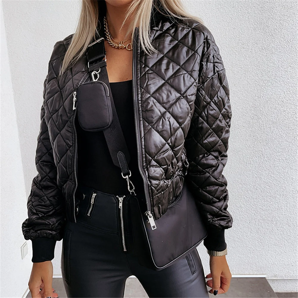 

Autumn Winter Women Casual Cotton Padded Jackets Zipper Diamond Lattice Casual Coat Street Trendy Coat