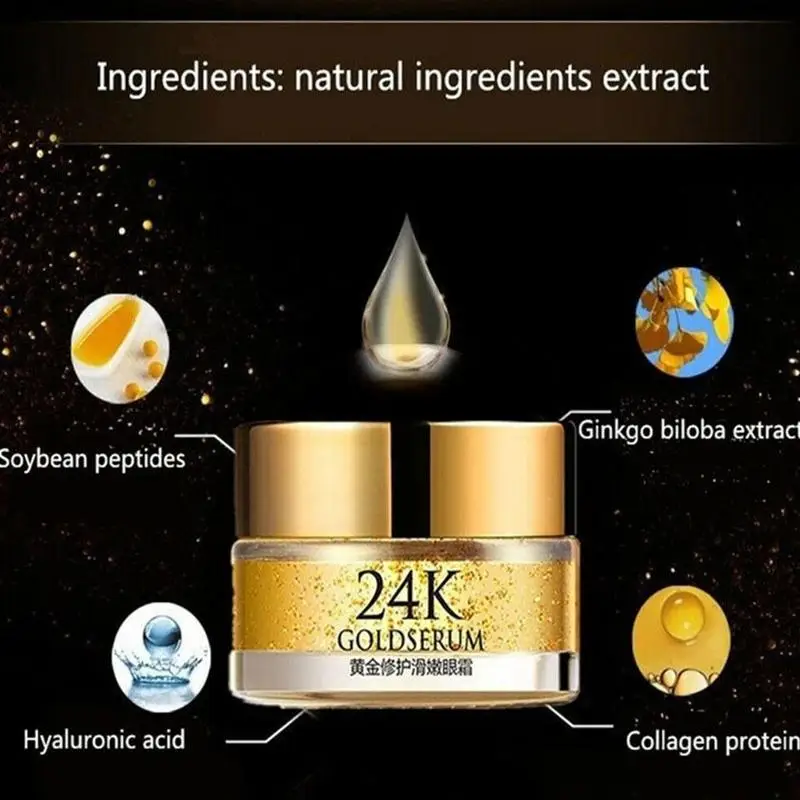 

24K Gold Eye Serum Anti Remover Dark Circles Hyaluronic Acid Eye Cream Against Puffiness Anti Aging 20g