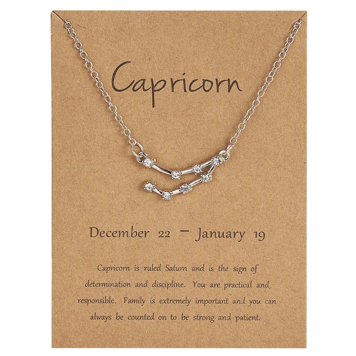 silver Capricorn Rinhoo 12 Constellation Necklace Zodiac Sign necklace with Card Pendant Necklace charm Message Card Birthday Gift for Women Girl - Окраска металла: silver Capricorn
