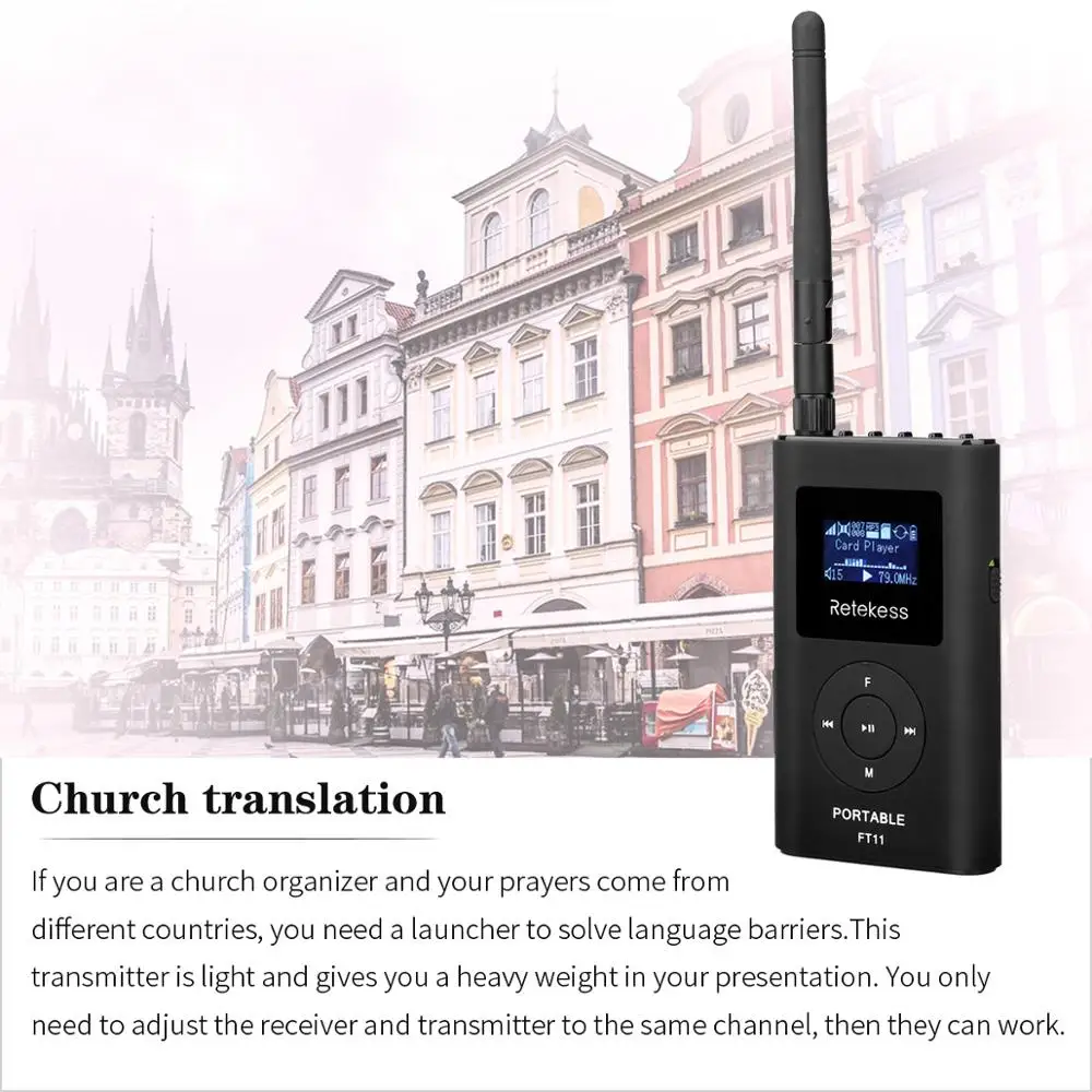 Беспроводной FM трансмиттер RETEKESS FT11 0 3 Вт MP3 портативный для церкви автомобиля