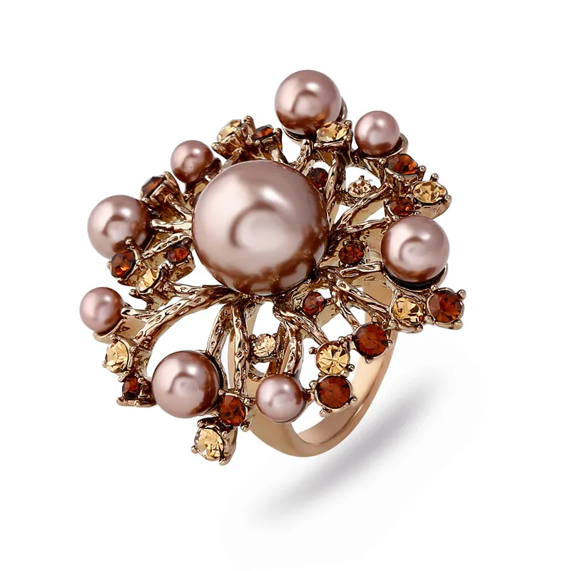 brown color KCALOE с серым кольцо с искусственным жемчугом Кристалл Стразы Прекрасный титан золото большие цветы кольца для женщин дропшиппинг Anel - Цвет основного камня: brown color