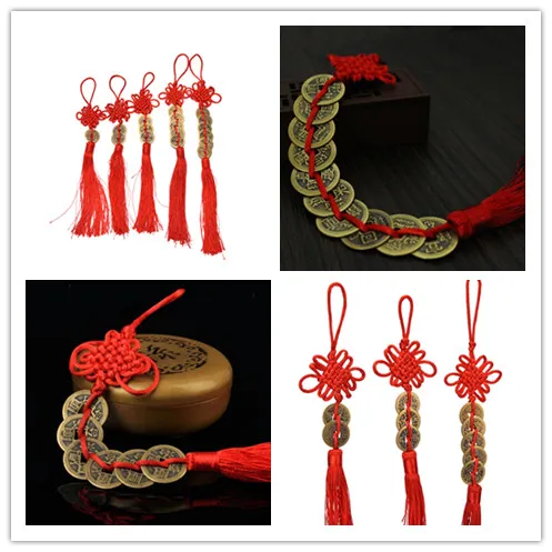 

Vintage 1/2/3/5/6 Coins Red Chinese Knot Copper Feng Shui Wealth Success Lucky Charm Home Car Hanger 1pc