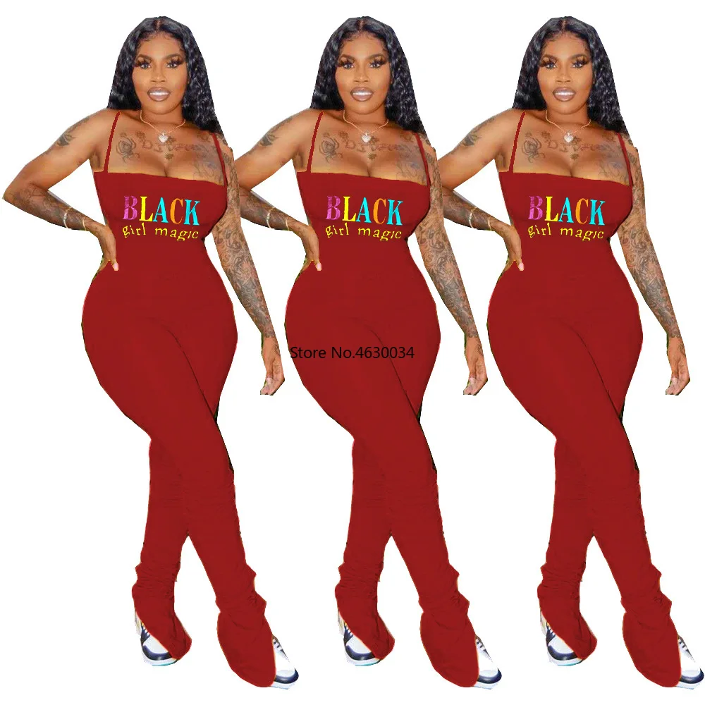 Летний женский черный комбинезон с надписью magic на тонких бретелях сексуальный