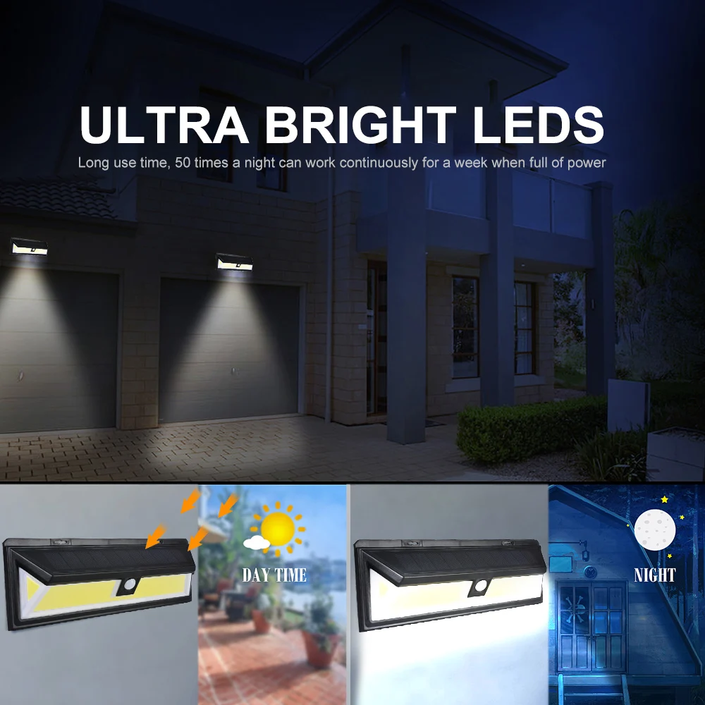 180 LED Солнечный свет Мощность датчик движения Лампа COB 3 режима Открытый Сад Двор