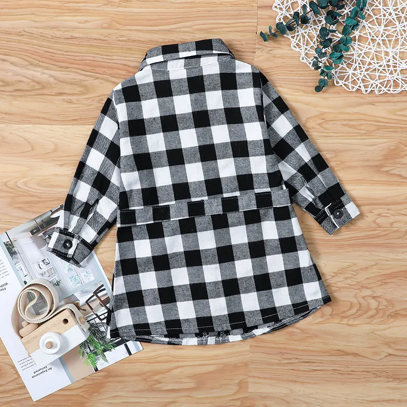 

Girls Autumn Single-breasted Jacket, Plaid Casual Long Jacket, Children's Jacket, Simple and Fashionable Children's Wear