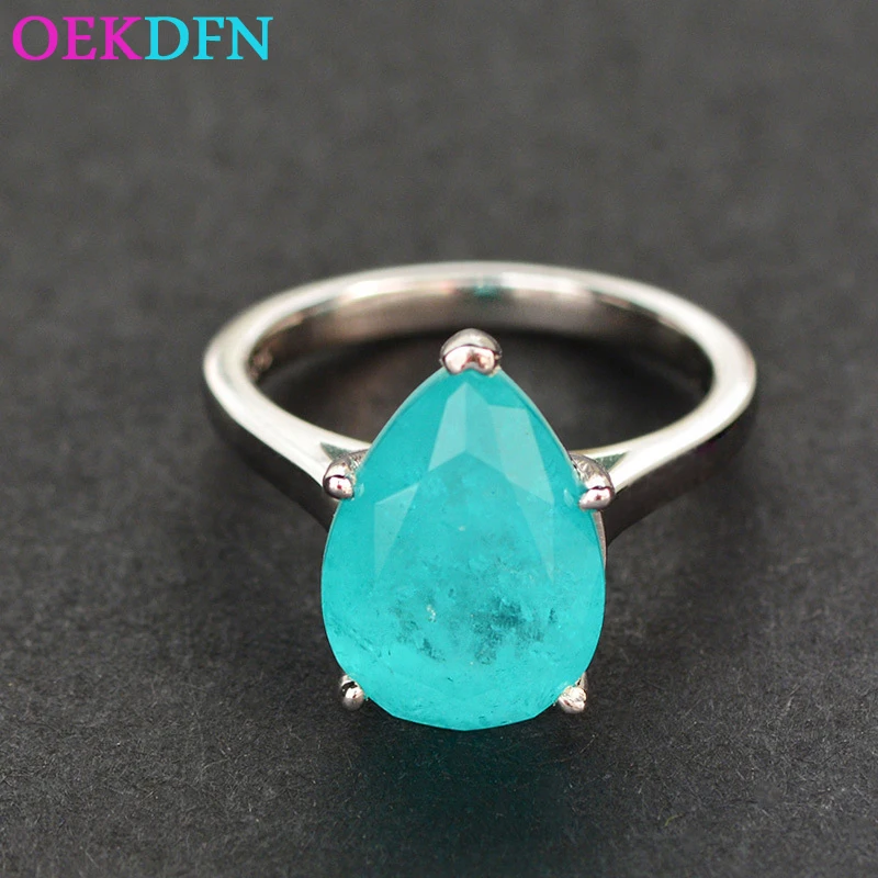 

OEKDFN S925 Sterling Silver Ring For Women Pear Aquamarine Gremstone Wedding Engagement Jewelry Women Cocktail Rings Wholesale