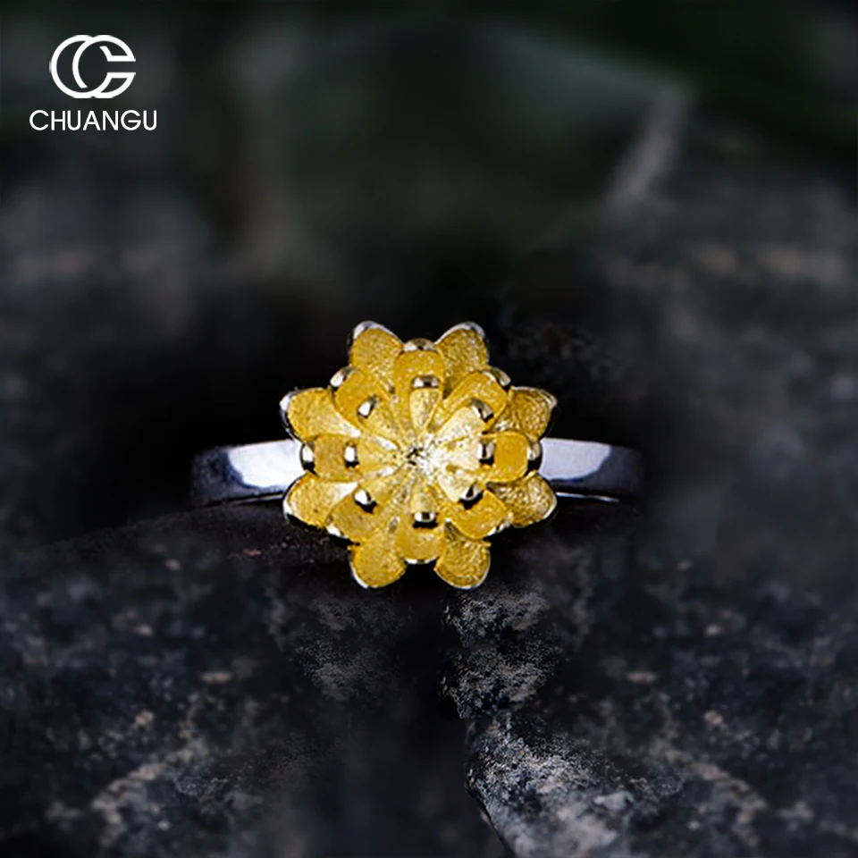 S925 серебро Европейский американский темперамент простой Хризантема кольцо на