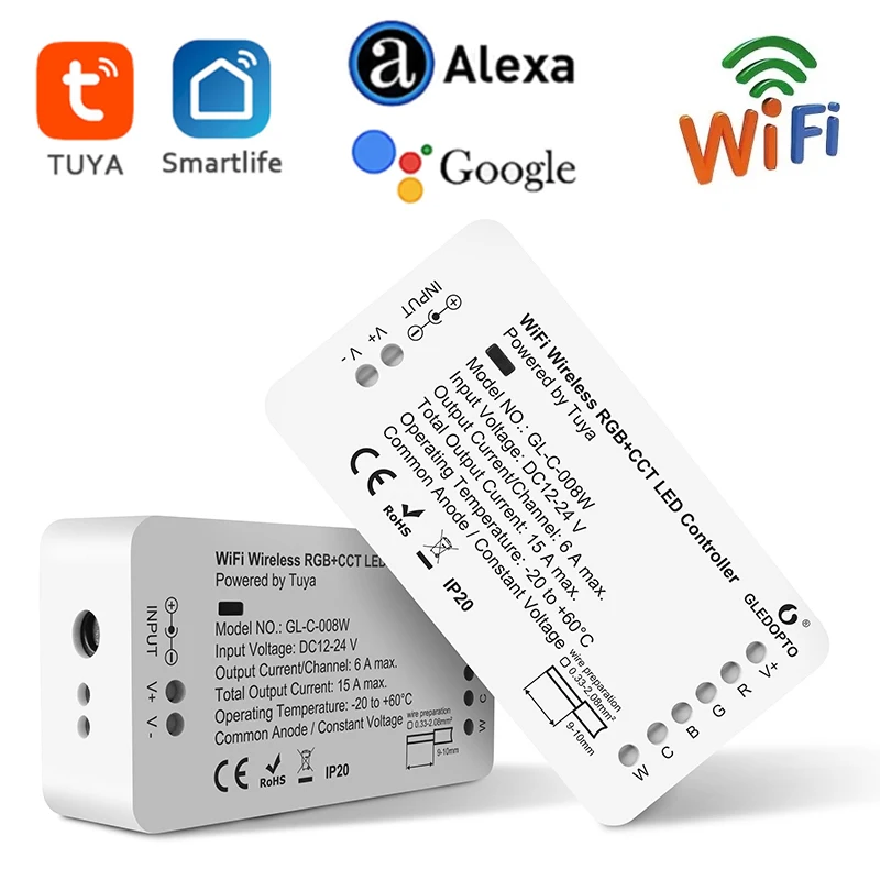 

Tuya WiFi беспроводной RGB + CCT LED контроллер для Alexa Google Home Tuya умное управление жизнью RGB Теплый Холодный белый регулируемая полоска светильник